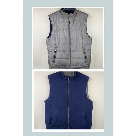 Brooks Brothers Reversible Puffer Vest Mens Medium Silver Navy Quilted Classic - Picture 1 of 15